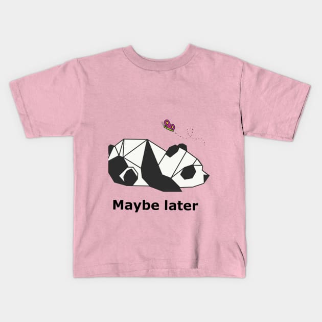 Cute Lazy Panda Kids T-Shirt by Deck of Art